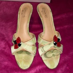 Coach slip on sandal with ladybug embellishment
